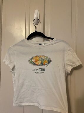 Divided White Citrus Graphic Tee with Orange & Green Print